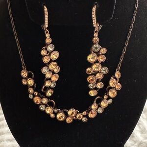 Vintage Givenchy Bronze Crystal Necklace and Earring Set